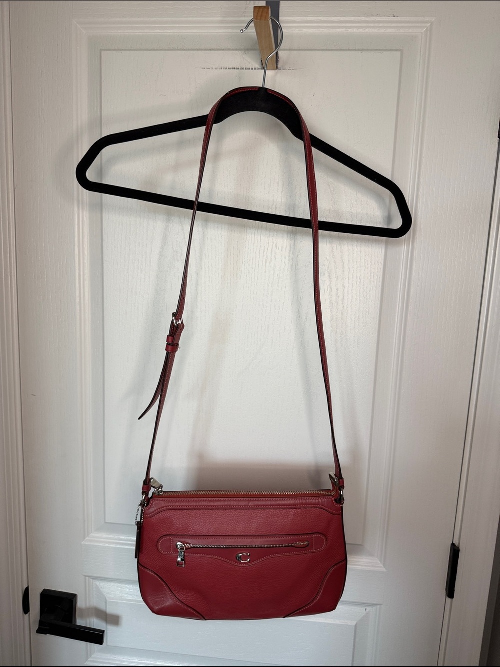 Coach Red Pebbled Leather Crossbody Bag with Adjustable Strap